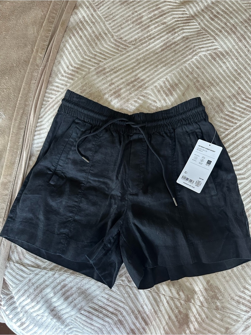 Athleta Black High-Rise Drawstring Linen Shorts